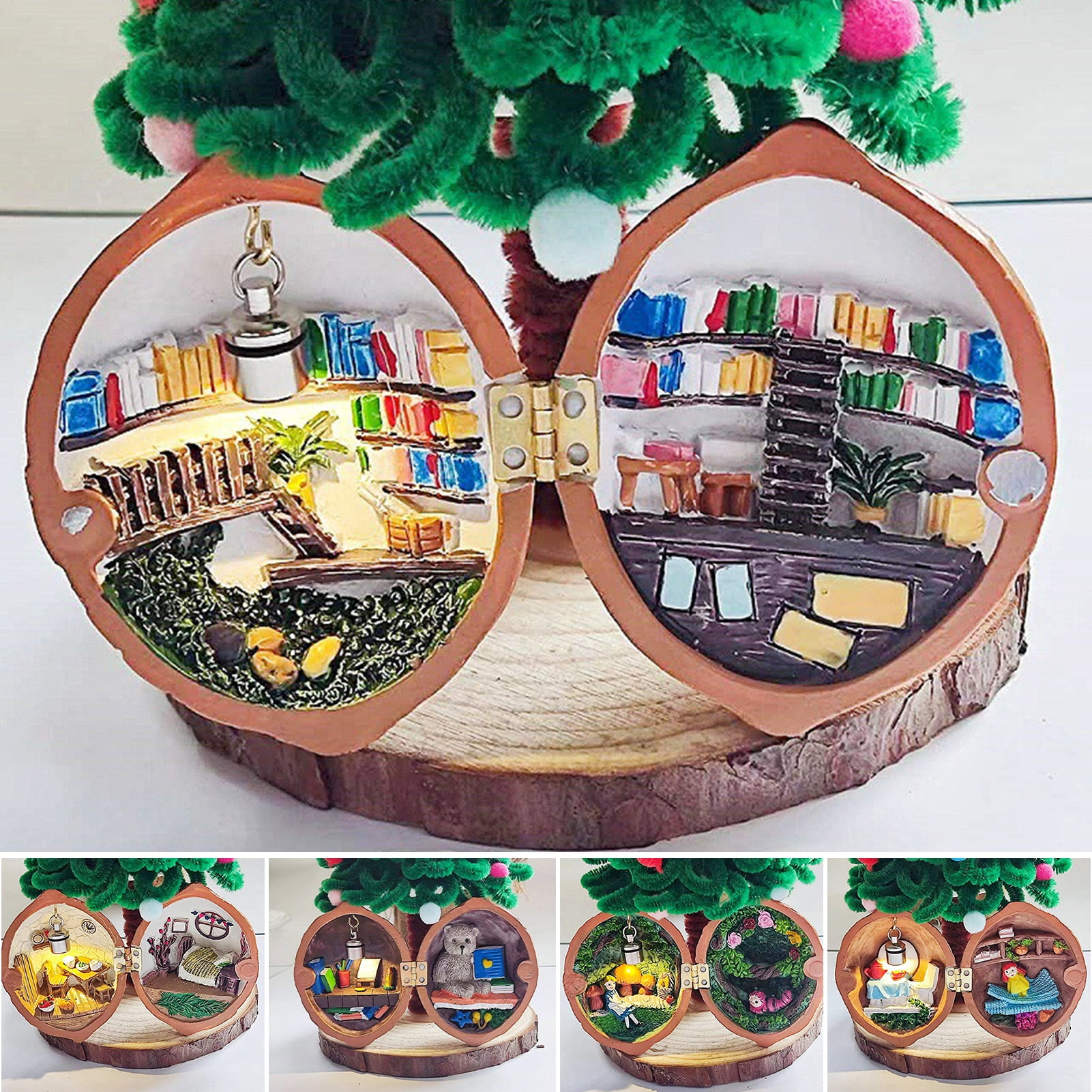 Bolincty Walnut Shell Dollhouse, Mini House Library, Handmade Walnut ...