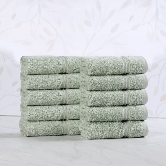 Bolingbroke Classic Ultra-Soft Absorbent 10-Piece Egyptian Cotton Face Towel Set, Sage, by Superior