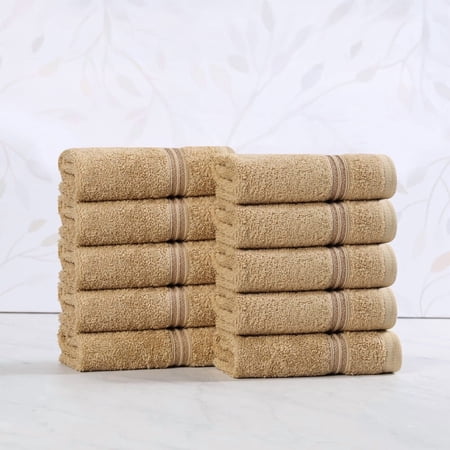 Bolingbroke Classic Ultra-Soft Absorbent 10-Piece Egyptian Cotton Face Towel Set, Toast, by Superior