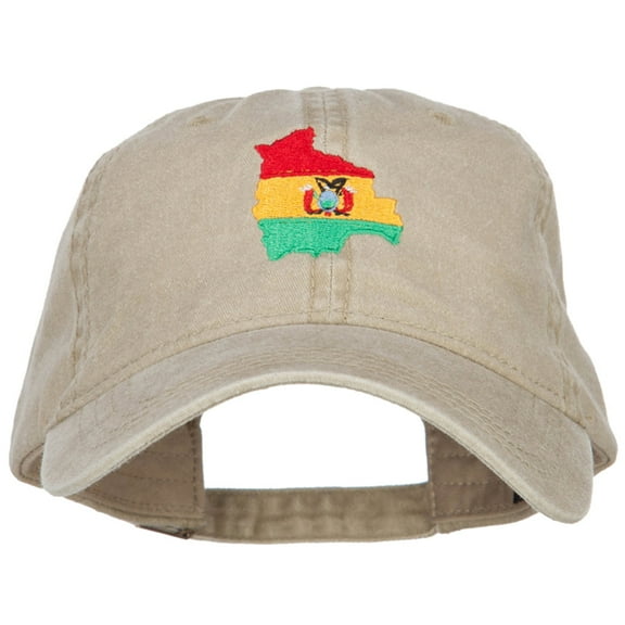Bolivia Map Flag Embroidered Washed Cap - Khaki OSFM