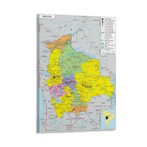 Bolivia Map Posters Canvas Art Poster and Wall Art Picture Print Modern Family bedroom Decor Posters 20x30inch(50x75cm)