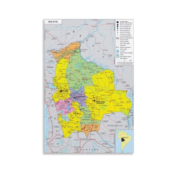 Bolivia Map Posters Gifts Canvas Painting Poster Wall Art Decorative Picture Prints Modern Decor 08x12inch(20x30cm)