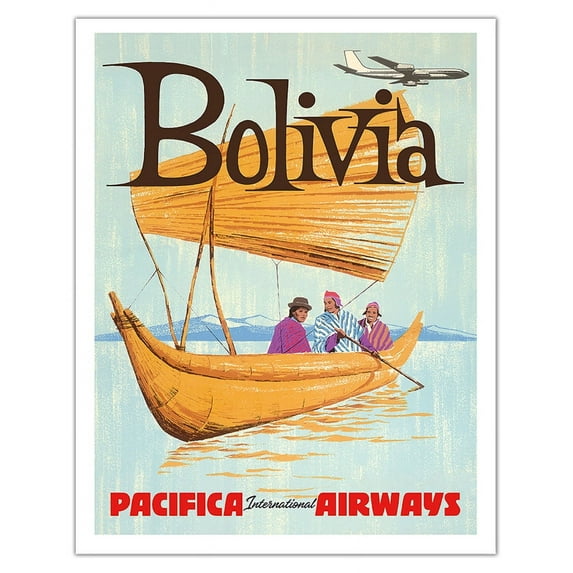 Bolivia - Pacifica International Airways - Vintage Airline Travel Poster c.1950s - Fine Art Matte Paper Print (Unframed) 11x14in