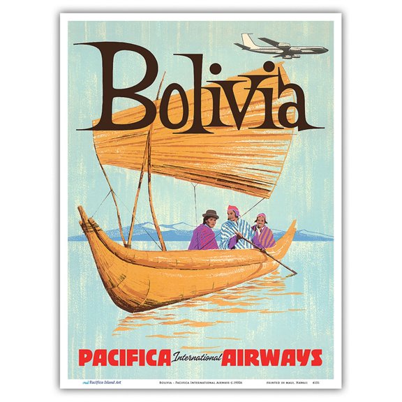 Bolivia - Pacifica International Airways - Vintage Airline Travel Poster c.1950s - Master Art Print (Unframed) 9in x 12in
