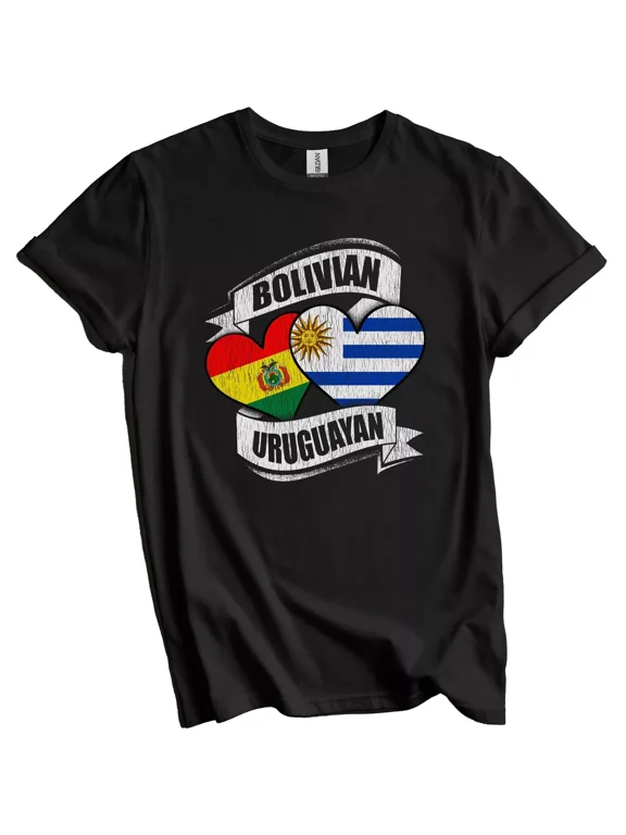 Bolivian Uruguayan Hearts Bolivia Uruguay Flags T-Shirt Gift for Men Women Unisex Tee