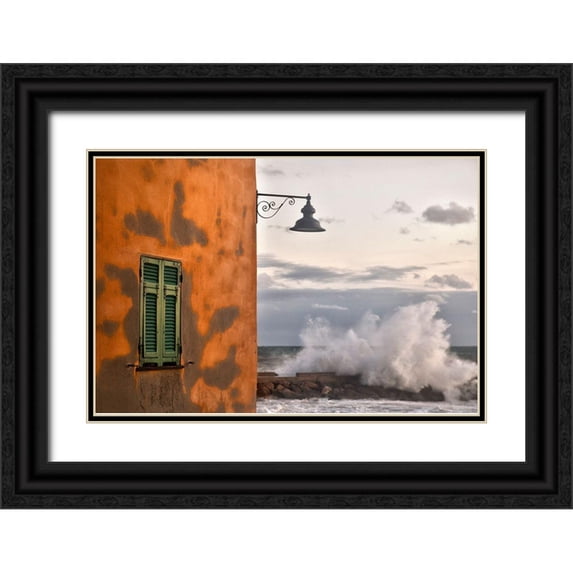 Bolla, Paolo 32x23 Black Ornate Wood Framed with Double Matting Museum Art Print Titled - The Wall And The Wave