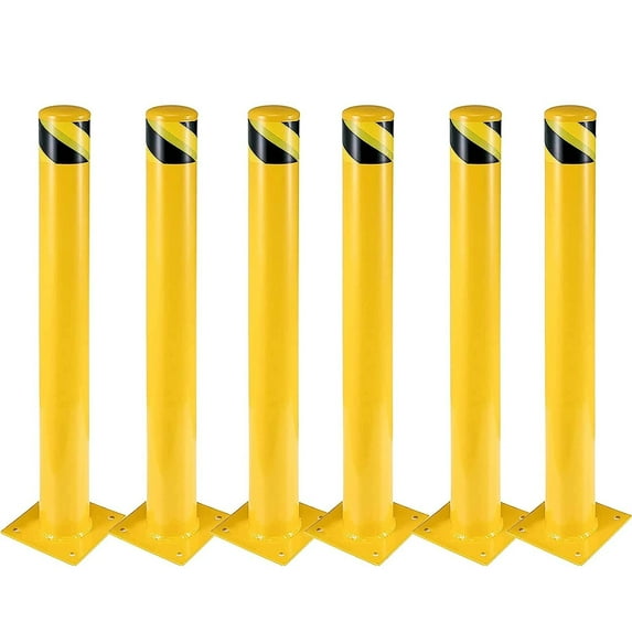 Bollard, 6 Packs 36 InchBollard 4.5 Inch Diameter, YellowSteel Bollard with 8Bolts, forControl,Parking Pole