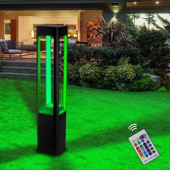Yasotek RGBW Bollard Lights Outdoor, 48W Color Changing Landscape Lighting with RF Remote, 120V Wired, 24 Inches