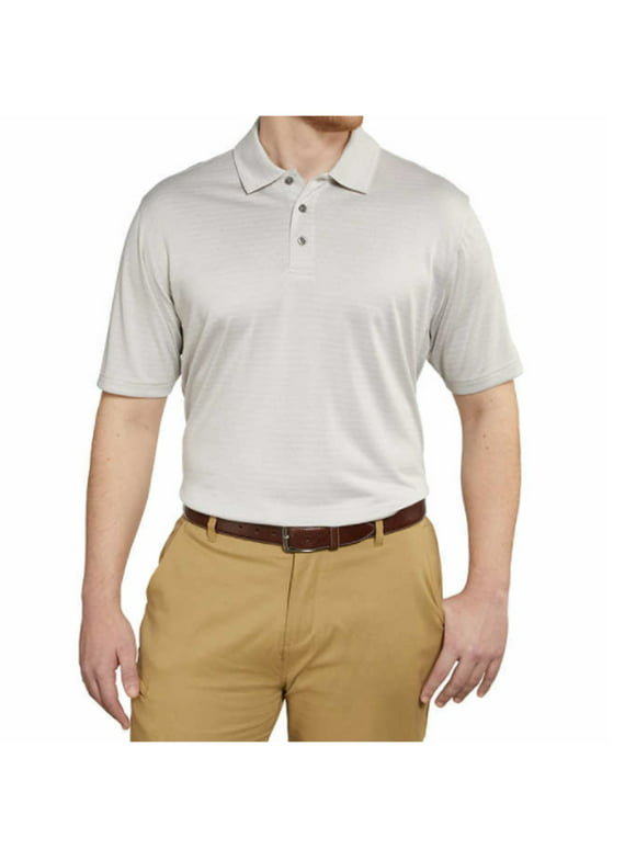 Bolle Men's Performance Short Sleeve Polo Golf Shirt, Textured Glacier Grey Medium