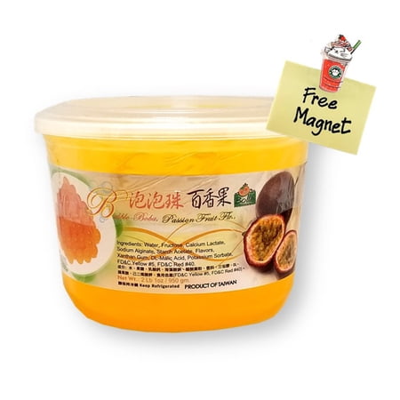 Bolle Passion Fruit Popping Boba Pearls 33.5 oz. (New Size) with 1 Mini Bubble Tea Magnet