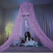 Bollepo Bed Canopy for Girls with Glowing Stars - Pink | Princess Room Decor for Single, Twin, Full, Queen Size Kids Bed