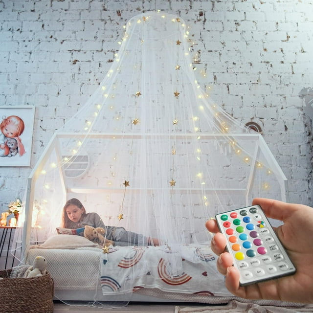 Bollepo Princess Bed Canopy with Lights for Kids, Versatile Size for