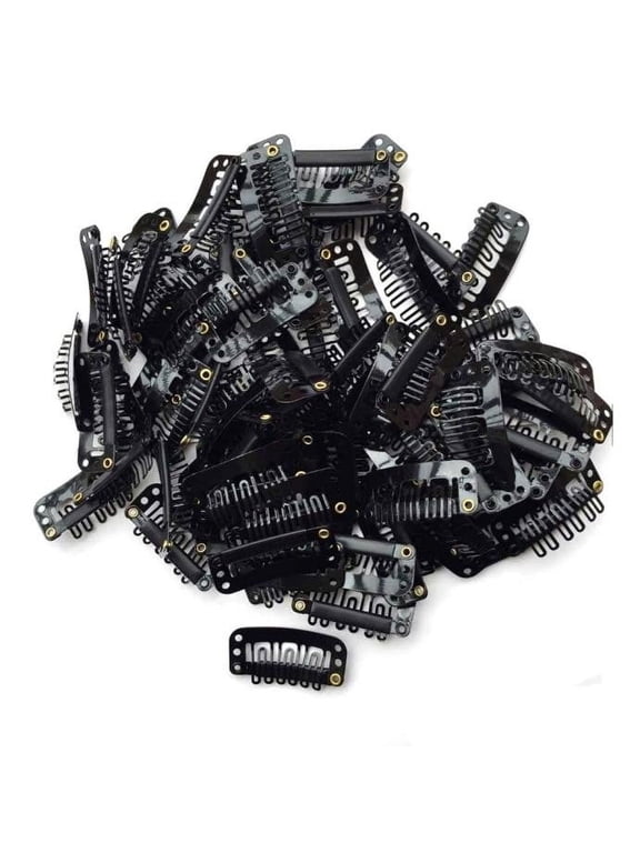 40Pcs U Shape Iron Snap Clips for Feather Hair Extensions Wigs Weft Black