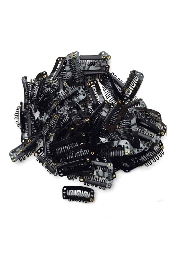 40Pcs U Shape Iron Snap Clips for Feather Hair Extensions Wigs Weft Black