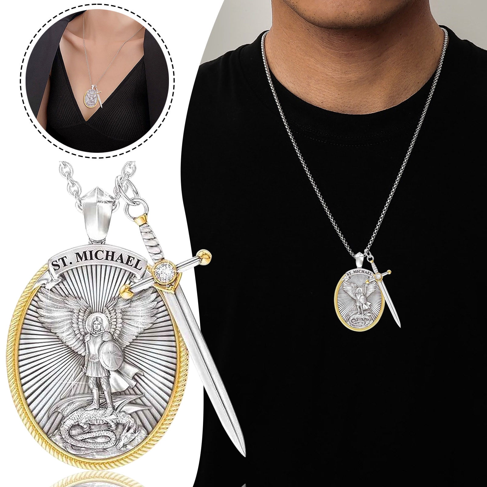 Bollsisrey Saint Michael Archangel Pendant,Saint Michael Protection