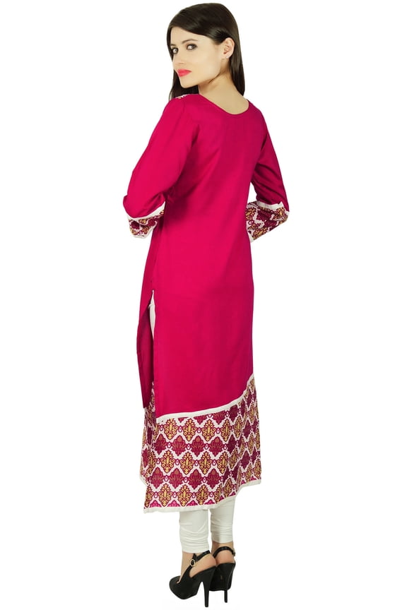 Bollywood Damask Pattern Rayon Ethnic Dress 3/4 Sleeve Kurti Women Tunic Top