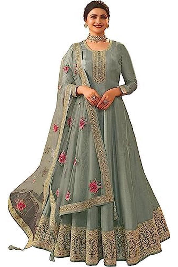 Bollywood Designer Anarkali Gown Dress Indian Pakistani Sewn Salwar Kammez Suits ( Pista Green, XL - 44 )