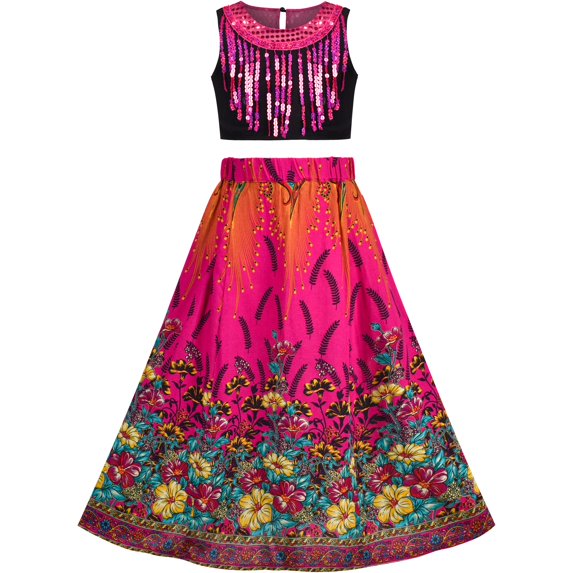 Sunny Fashion Bollywood India Girl Dress 2 Piece Floral Tassel Ethnic 6 Years