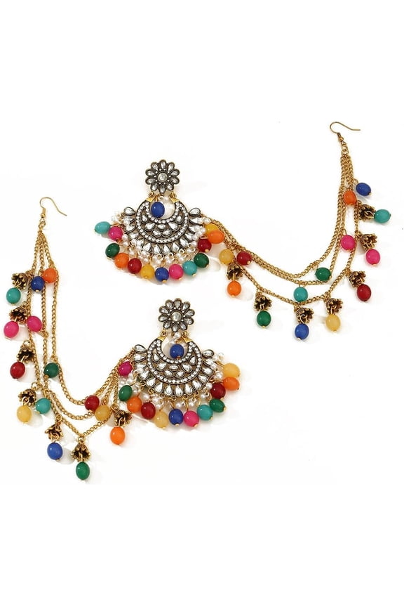 Bollywood Jhumka Jhumki Earring for Women Long Tassel Bohemian Beads Dangle Drop Fashion Chandelier Dangling Stud Earring Traditional Bell Ethnic Gypsy Style Oxidized Indian Jewelry Gift