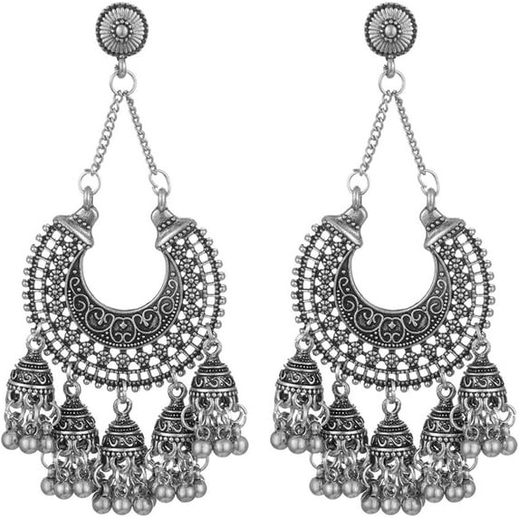 Bollywood Jhumka Jhumki Indian Earrings for Women Vintage Mexico Gypsy Stetament Chandelier Style Ethnic Dangle Earring Tassel Bell Drop Bohemian Fashion Gift Christmas Oxidized Jewelry