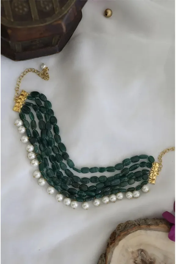 Bollywood Style Indian Pakistani Green Stone Pearl Choker Necklace Party Jewelry