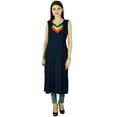 thumbnail image 1 of Bollywood Women Ethnic Kurti Solid Rayon Dress Sleeveless Tunic Kurta Top, 1 of 3