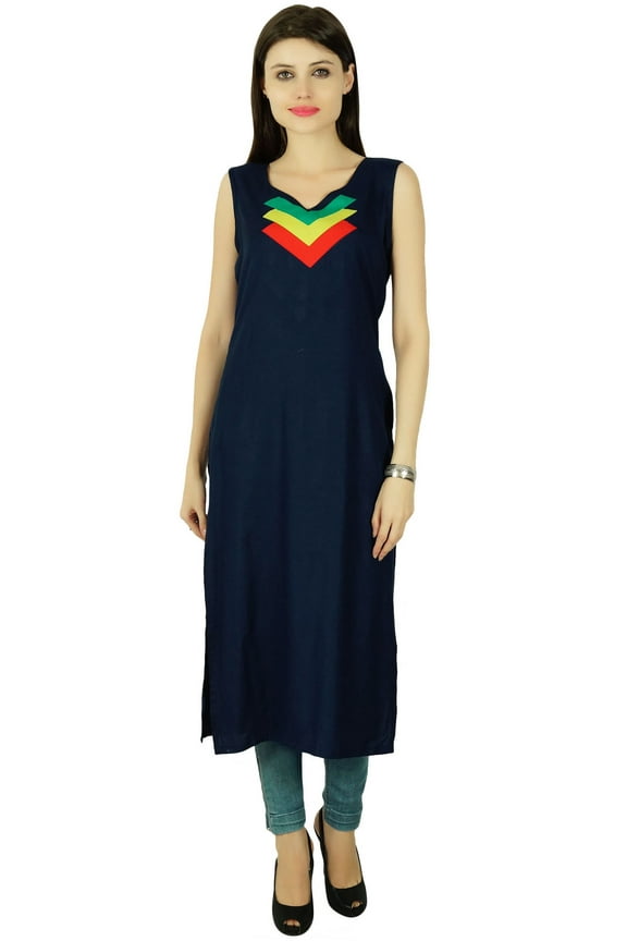 Bollywood Women Ethnic Kurti Solid Rayon Dress Sleeveless Tunic Kurta Top
