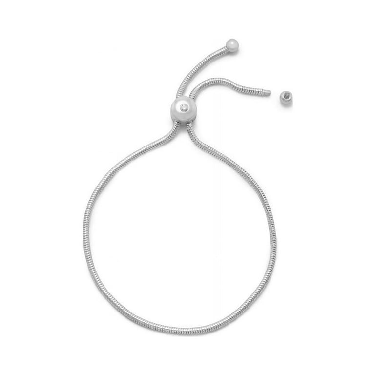 Bolo Charm Bracelet with Snake Chain Adjustable with Cubic Zirconia Accent