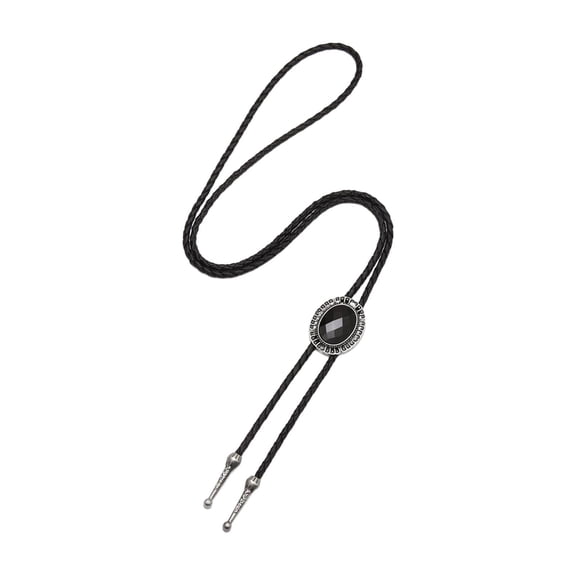 Bolo Tie American Western Cowboy PU Leather Rope Necklace for Holidays Party Argent