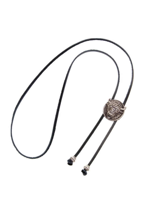 Bolo Tie, Handmade Round Shape Western Cowboy Bolo Tie Head Faux Leather Pendant Necklace for Men