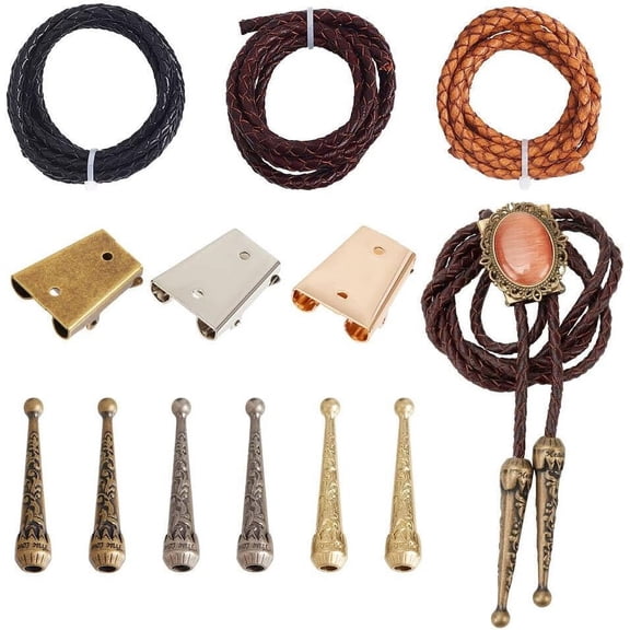 Bolo Tie Making Kit with Alloy Cord Ends and Iron Slides
