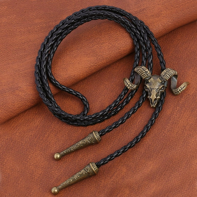 AZORA Western Cowboy Bolo Tie - Leather Cord With Eagle Bull Skull Pendant, Adjustable Unisex Necklace For Men & Women