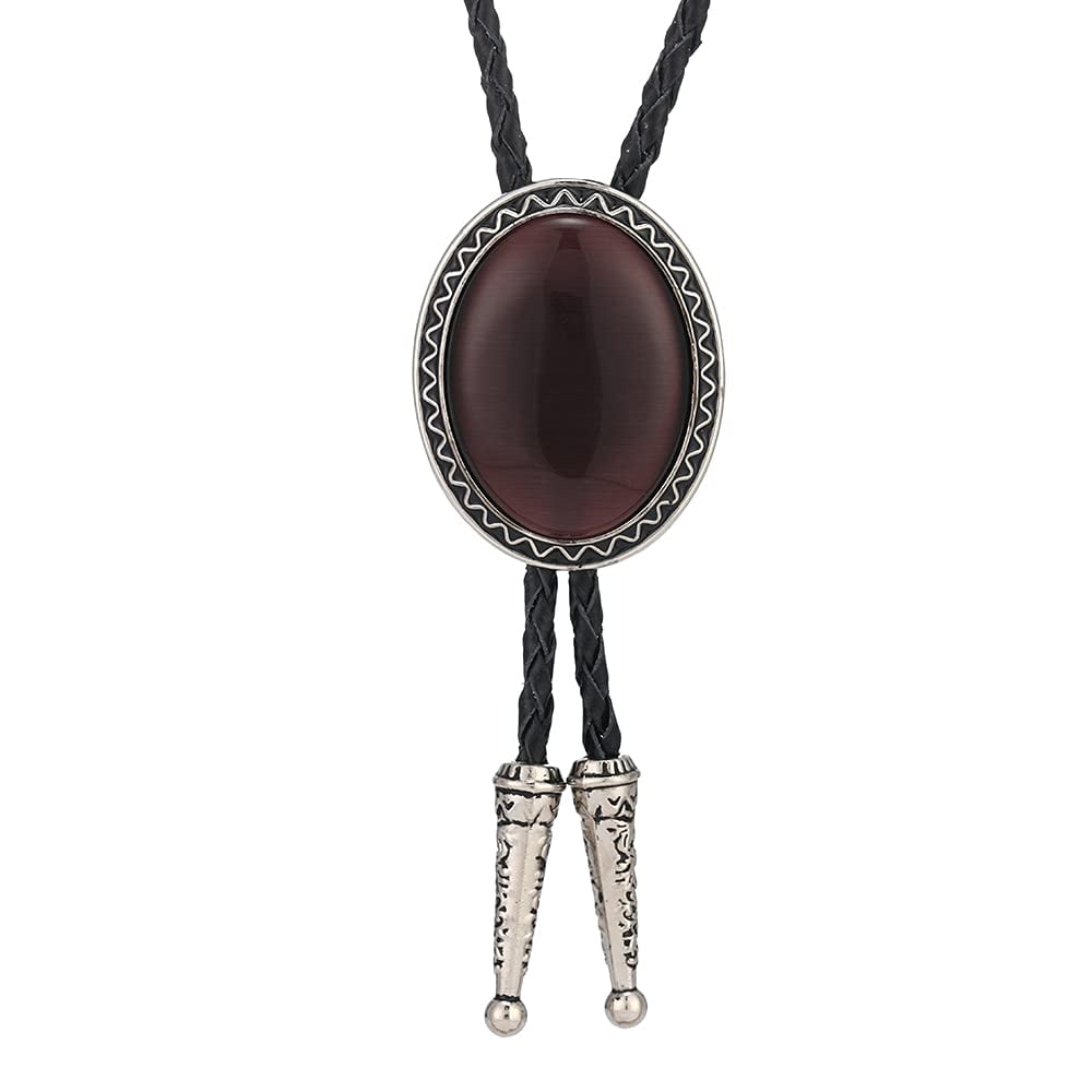 Bolo Tie Vintage En Argenté Avec Pierre œil De Tigre Rouge - Cravate Western élégante - 2