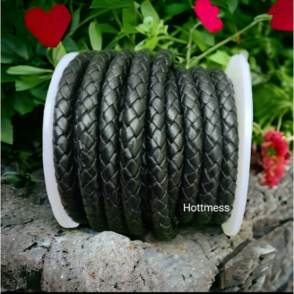 Bolo Braided Black Leather Cord, 5 mm, 5 yd