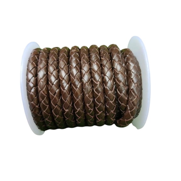 Hottmess Bolo Braided Brown Leather Cord, 6 mm, 5 Yards leather stringing material