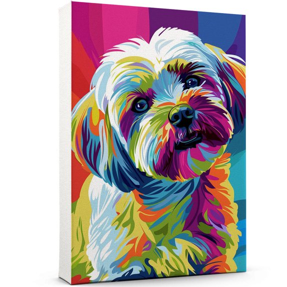 Bolognese Dog Canvas Wall Art Poster Prints Colorful Pop Animal Art Wall Decor Dog Picture Artwork Pet Dog Painting Poster for Home Bedroom Living Room Decoration Framed