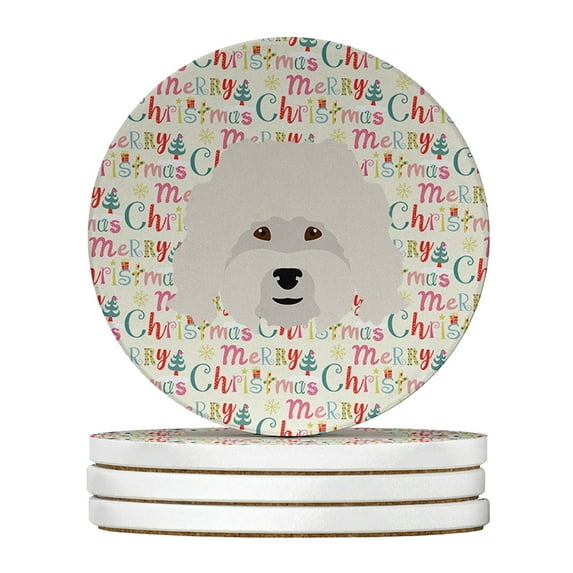 Bolognese Merry Christmas Large Sandstone Coasters Pack of 4 4 in x 4 in