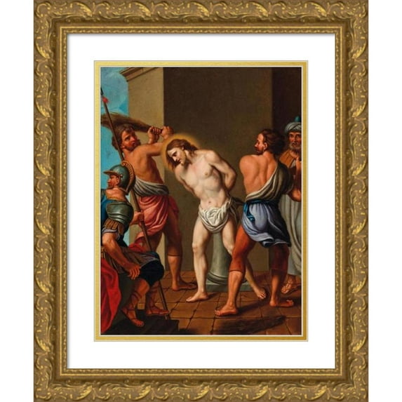 Bolognese School 12x14 Gold Ornate Wood Frame and Double Matted Museum Art Print Titled - The Flagellation of Christ (17th Century)