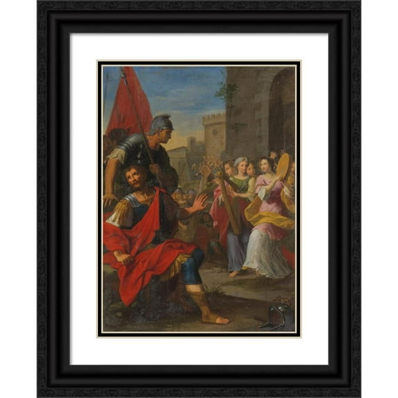 Bolognese School 18x24 Black Ornate Framed Double Matted Museum Art Print Titled: Jephthah and His Daughter (18th Century)