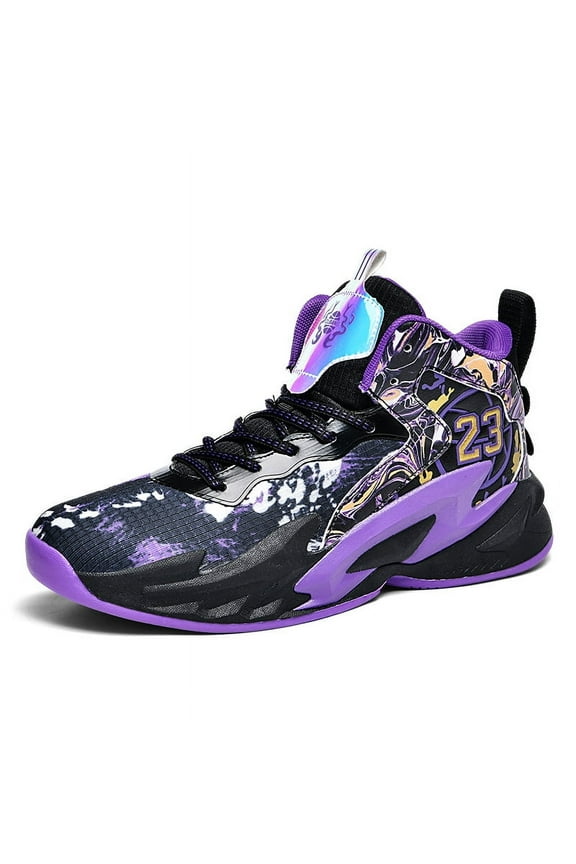 High Top Boys' Basketball Shoes, Breathable Cushioned Sports Shoes Teenagers' Indoor Outdoor Basketball Court Shoes