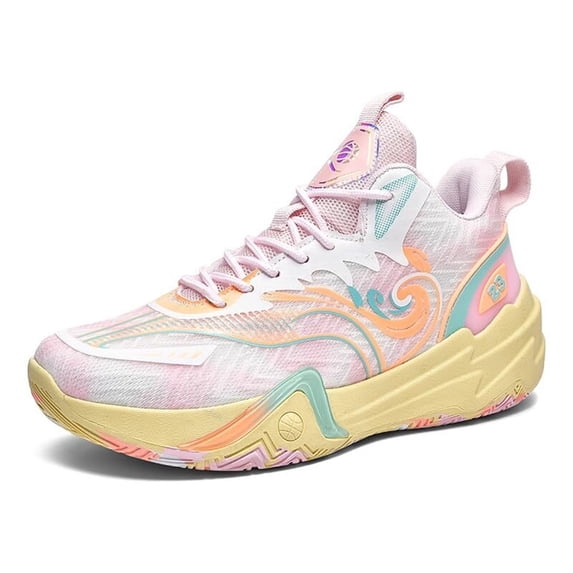 Bolognifi Men's Basketball Shoes Breathable Colorful Volleyball Sneakers with Mesh Upper Non Slip Rubber Indoor Shoe - PINK_6