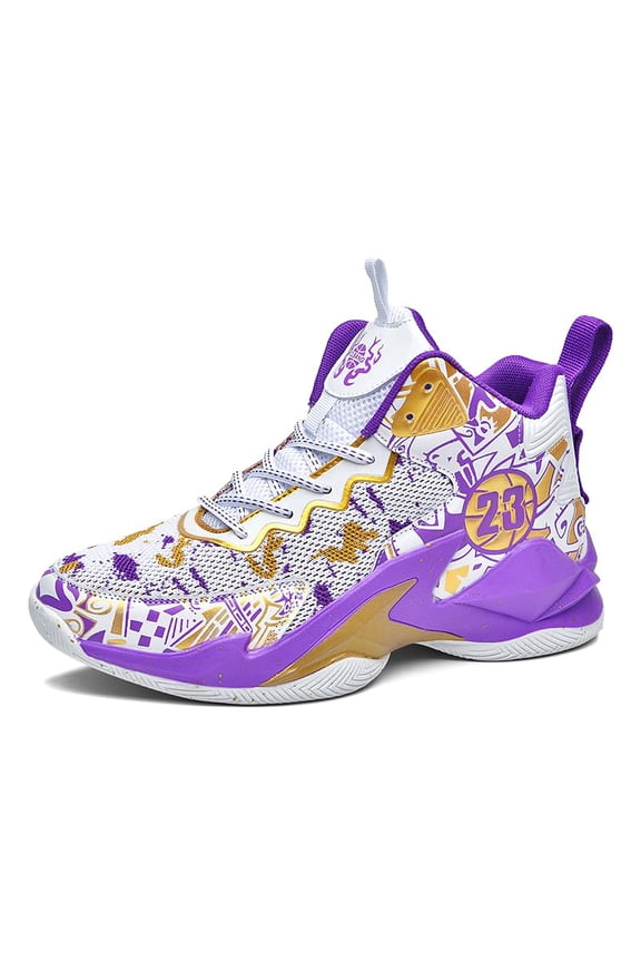 Men's High Top Basketball Shoes with Graffiti Style Breathable Mesh and Cushioned Midsole, Suitable for Indoor/outdoor Wear