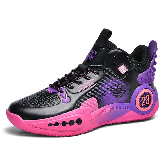 Bolognifi Men's Mesh Breathable Casual Lace-Up High-Top Basketball Shoes with Thick Sole, Lightweight, Non-Slip and Shock-Absorbing Sports - BLACK_3.5