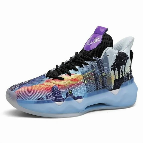 Bolognifi Unisex Fluorescent Basketball Shoes Sneakers Super Light High Top Graffiti Style Combat Basketball Boots