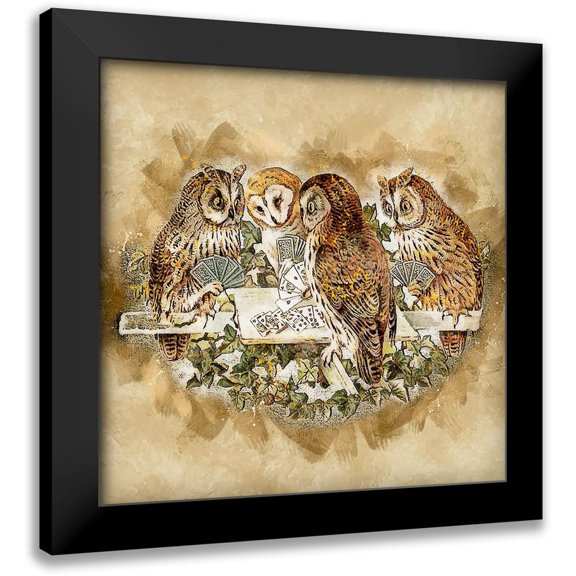 Bolokofsky, Ronald 12x12 Black Modern Framed Museum Art Print Titled - Owls Playing Poker