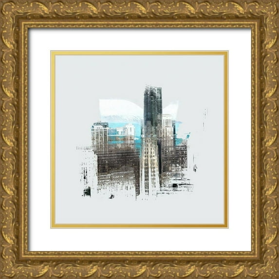 Bolokofsky, Ronald 12x12 Gold Ornate Wood Framed with Double Matting Museum Art Print Titled - Chicago Skyline I