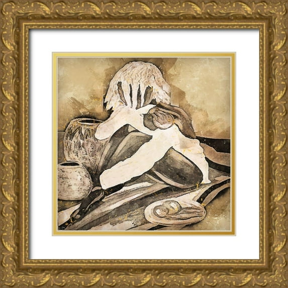 Bolokofsky, Ronald 12x12 Gold Ornate Wood Framed with Double Matting Museum Art Print Titled - Lunch Break
