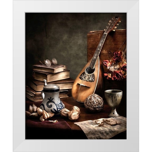 Bolokofsky, Ronald 12x14 White Modern Wood Framed Museum Art Print Titled - Still Life with Mandolin