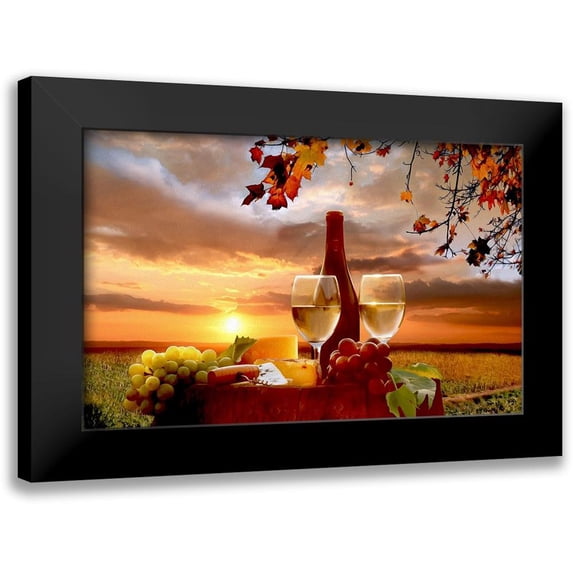 Bolokofsky, Ronald 14x10 Black Modern Framed Museum Art Print Titled - Bottle of Wine with Fruits At Sunset