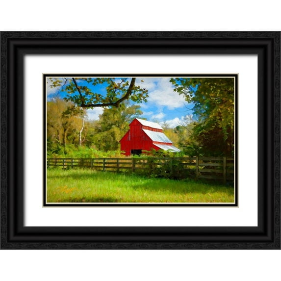 Bolokofsky, Ronald 14x11 Black Ornate Wood Framed with Double Matting Museum Art Print Titled - Red Barn